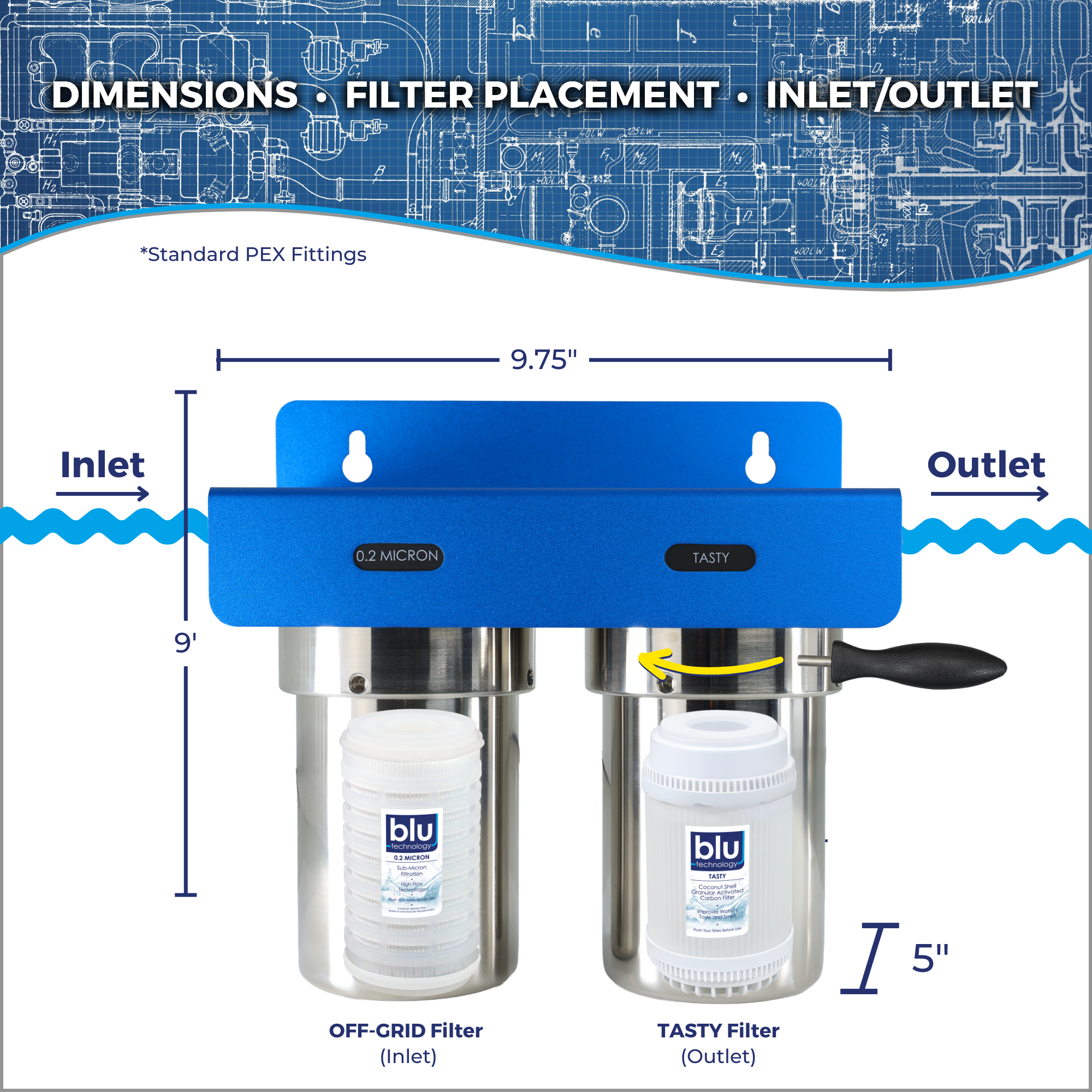 DUO | Fixed Mounted 2-Stage 5-Inch Water Filtration System