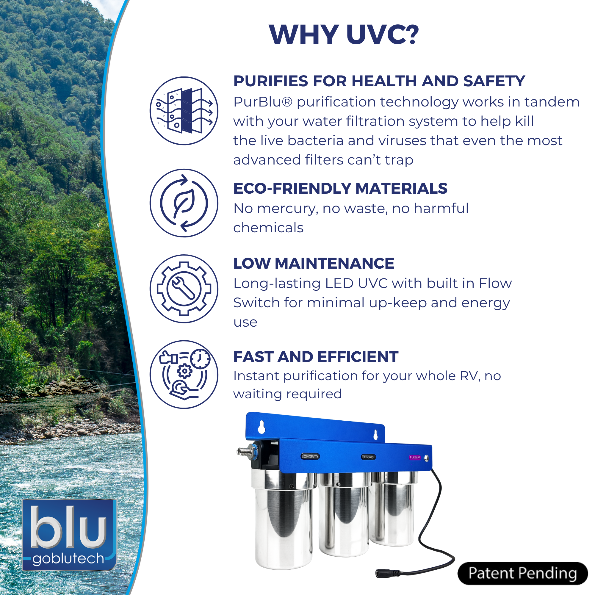 PURBLU® TRIO LED UVC 4-Stage RV Water Filter & Purification System