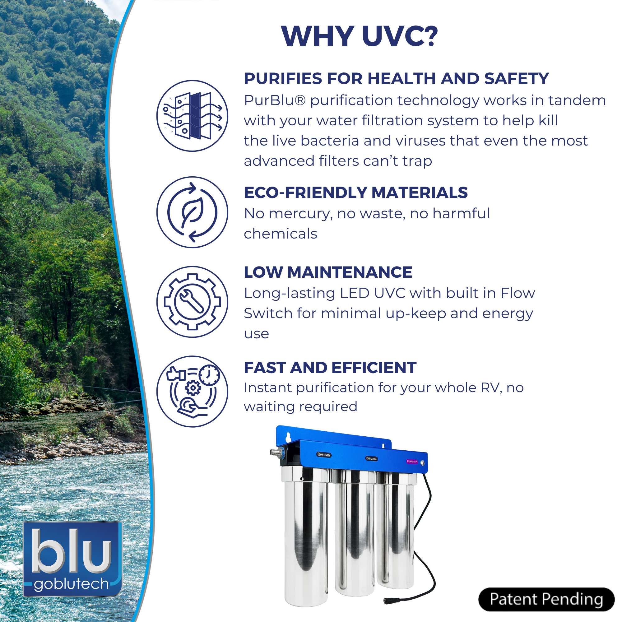 PURBLU® TRIO XLt LED UVC 4-Stage RV Water Filtration & Purification System