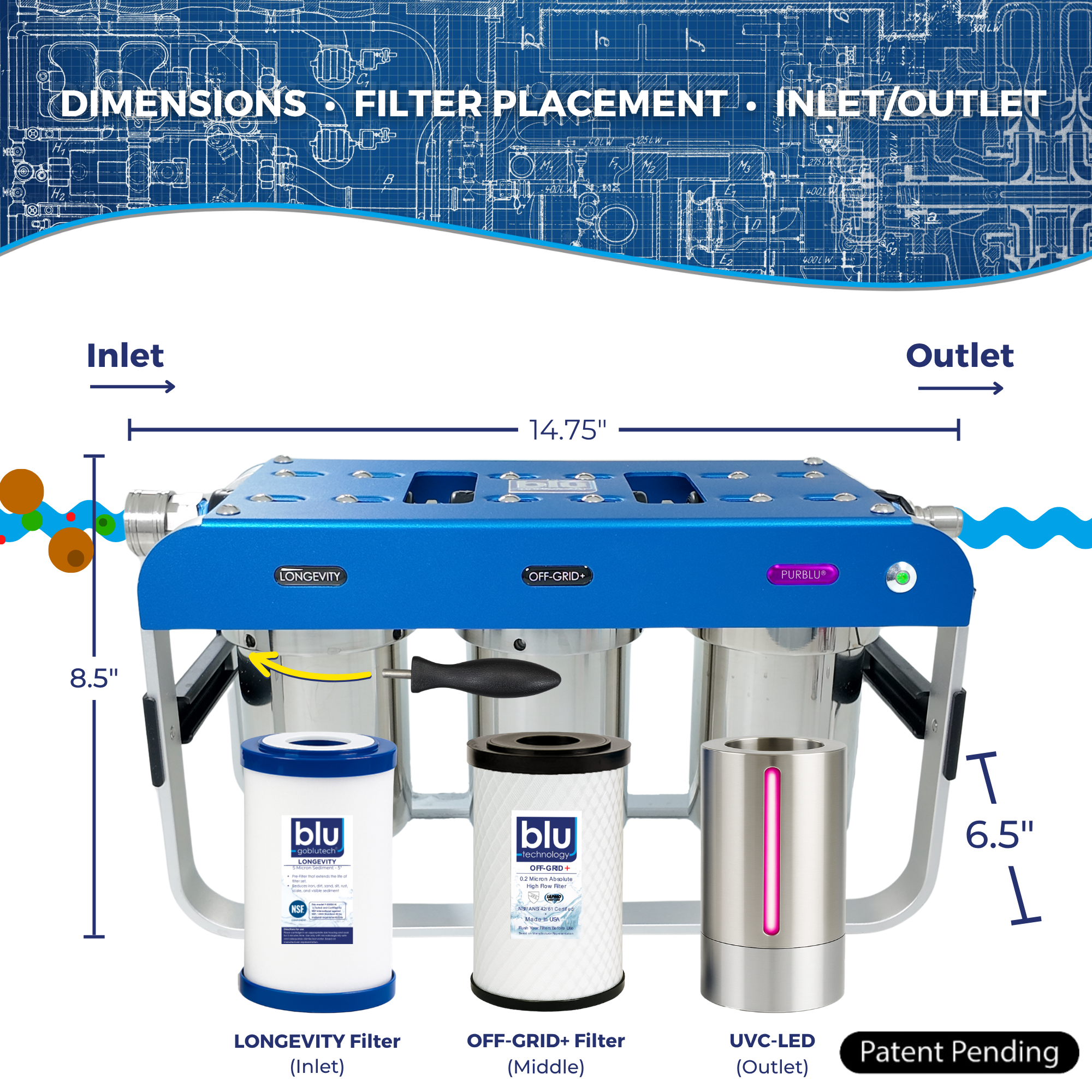 PURBLU® AR3 LED UVC 4-Stage RV Water Filtration & Purification System