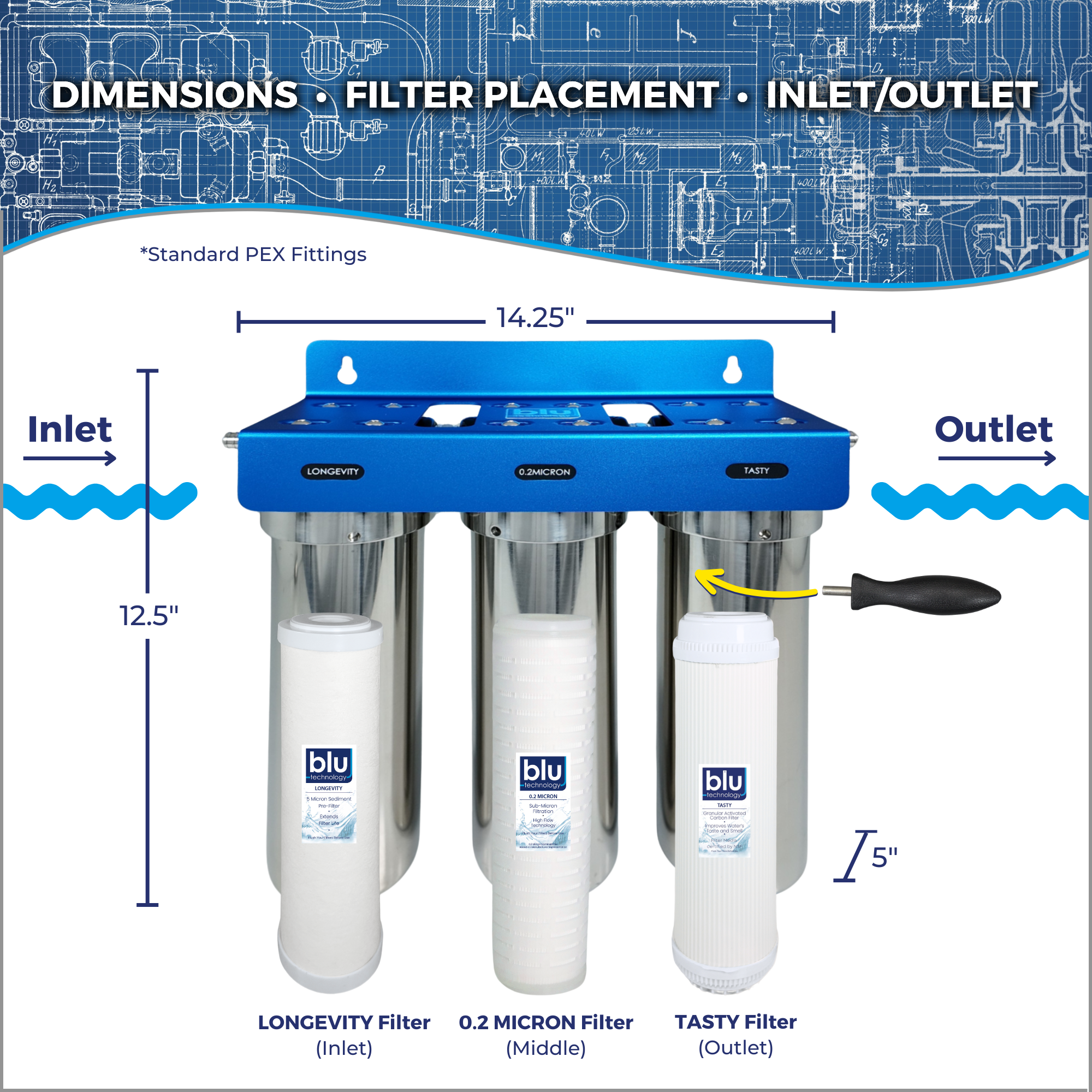 TRIO | Fixed Mounted 3-Stage 10-Inch Water Filtration System
