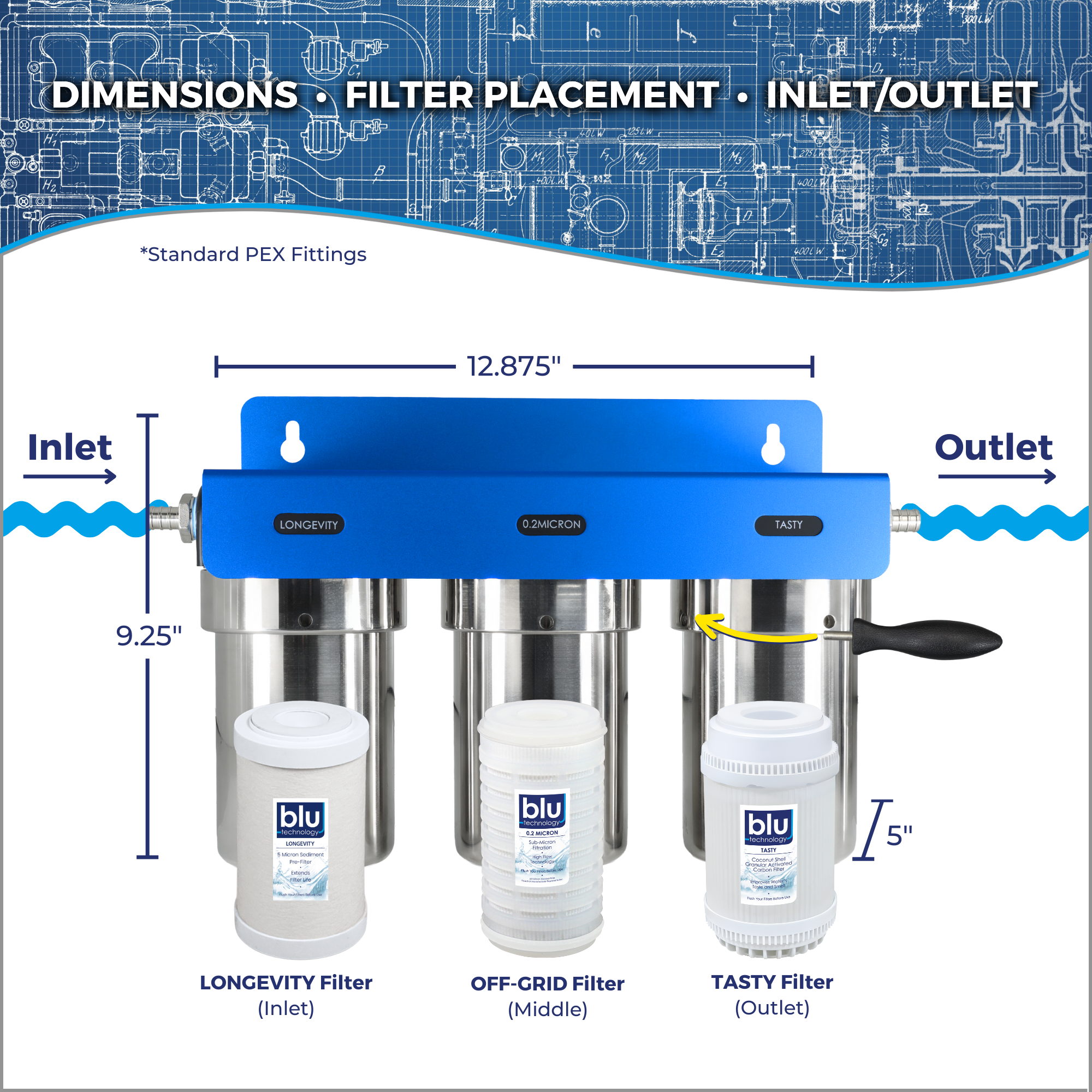 TRIO | Fixed Mounted 3-Stage 5-Inch Water Filtration System