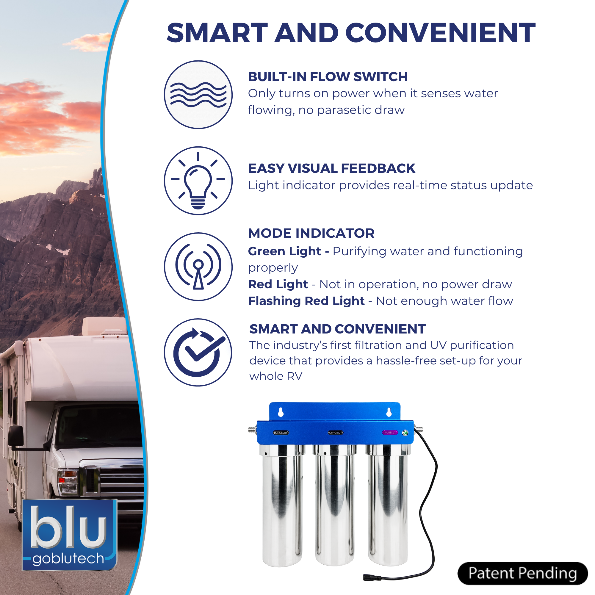 PURBLU™ TRIO XLt LED UVC 4-Stage RV Water Filtration & Purification System