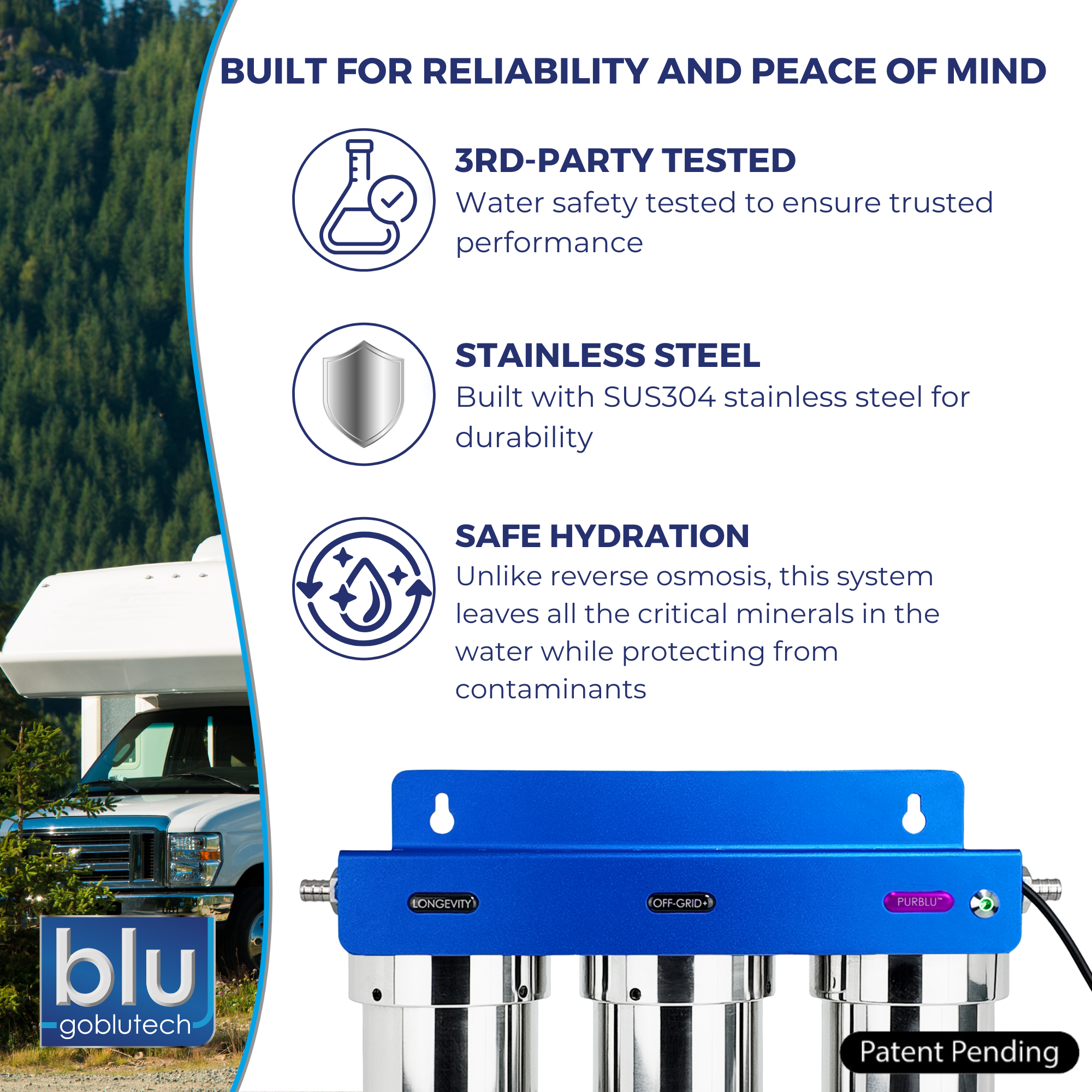 PURBLU™ TRIO XLt LED UVC 4-Stage RV Water Filtration & Purification System