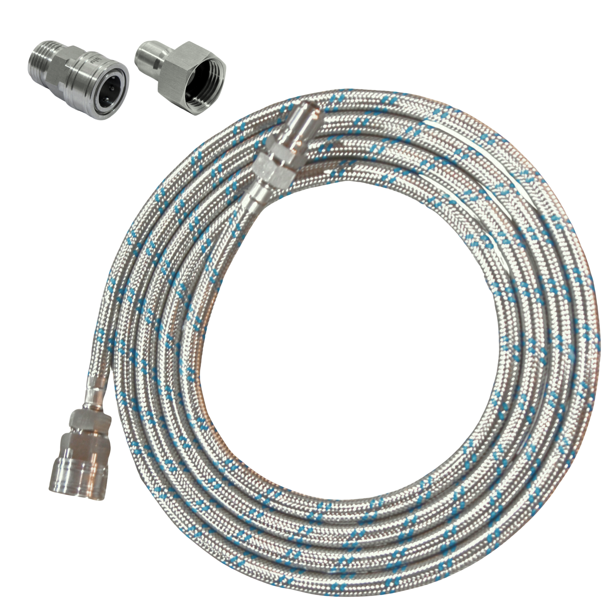 GoBluTech 10' Universal Stainless Steel Hose with Quick Connects and Garden Hose Quick Connect Adapters