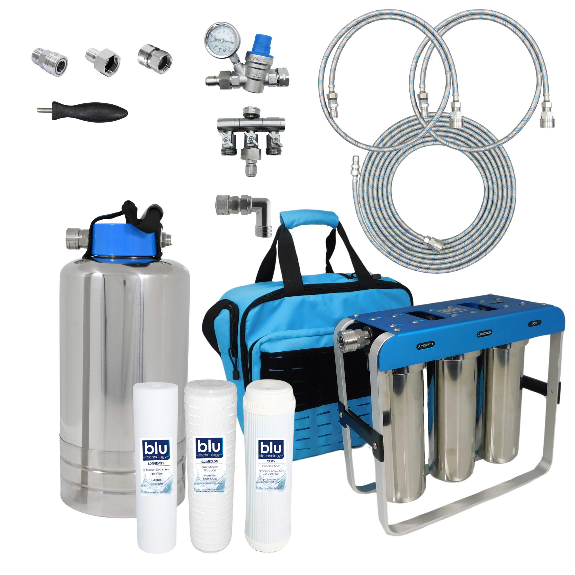 GoBluTech AR3 XLt ELITE Bundle | Fully Equipped 3-Stage Filtration System, Water Softener, (3) Stainless Steel Quick Connect Hoses and Filters Installed