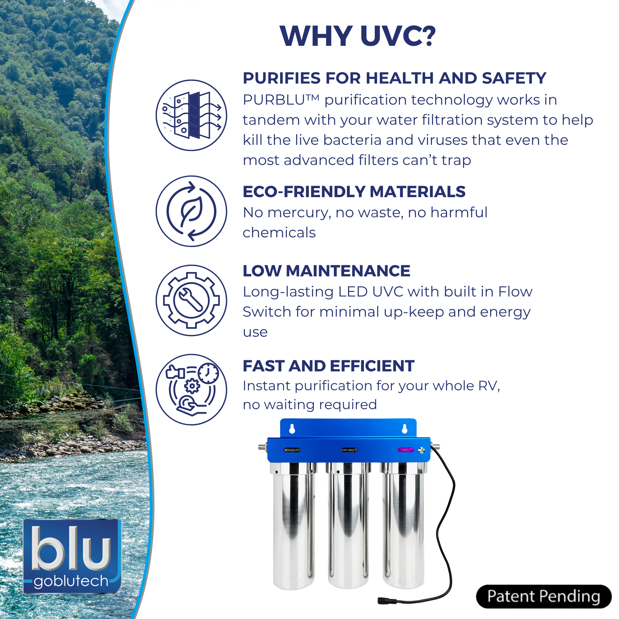 PURBLU™ TRIO XLt LED UVC 4-Stage RV Water Filtration & Purification System