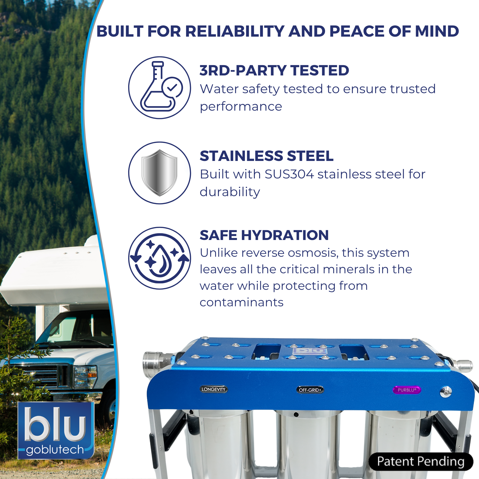 PURBLU® AR3 LED UVC 4-Stage RV Water Filtration & Purification System