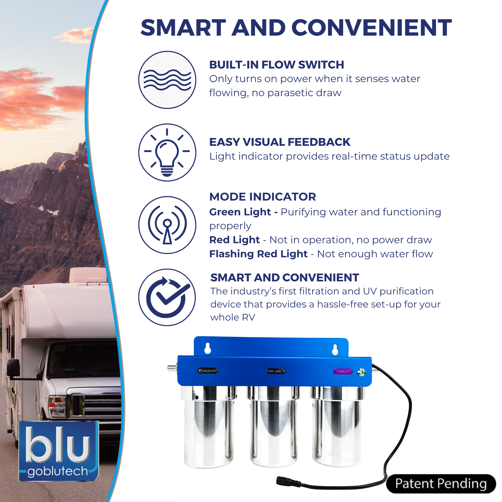 PURBLU® TRIO LED UVC 4-Stage RV Water Filter & Purification System