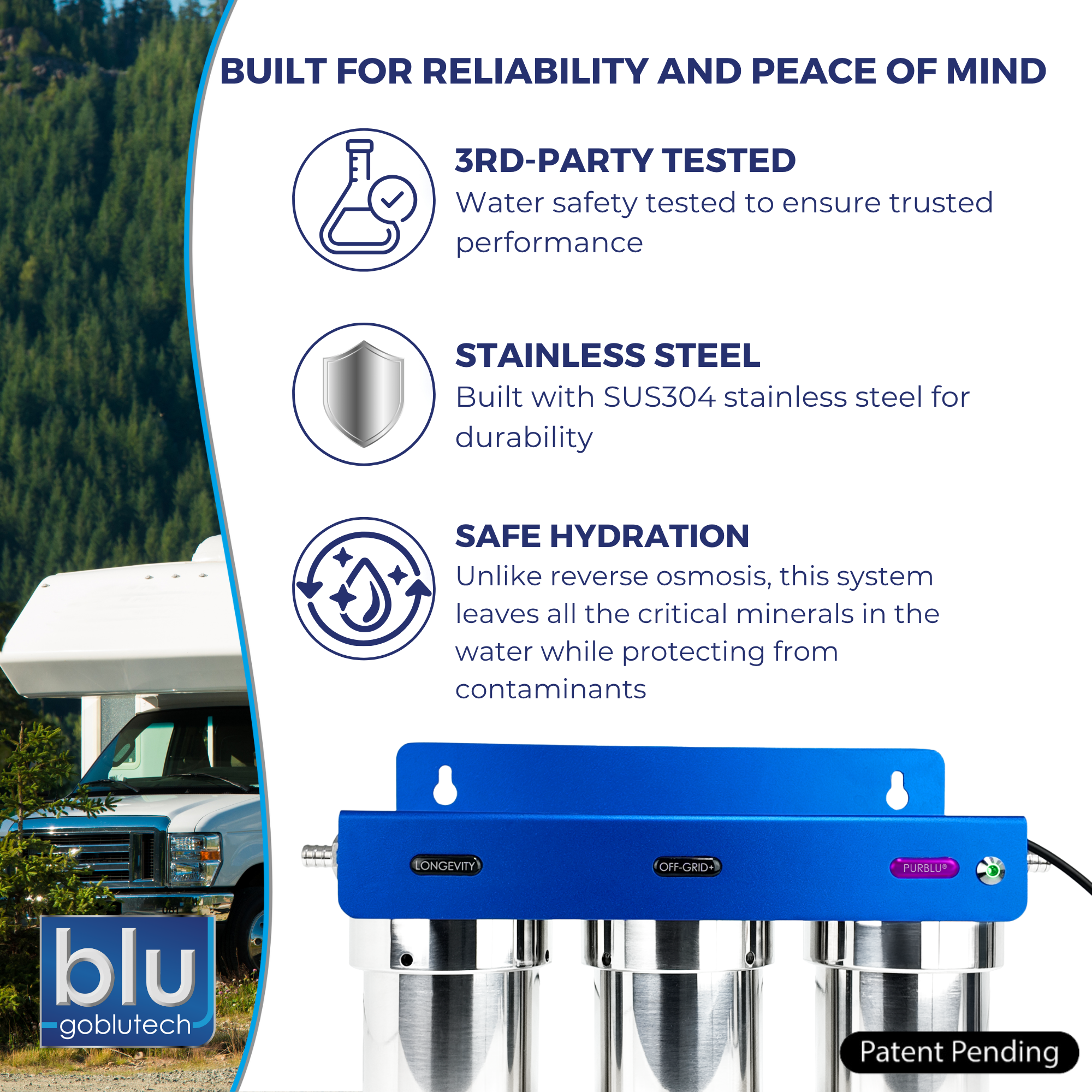 PURBLU® TRIO LED UVC 4-Stage RV Water Filter & Purification System