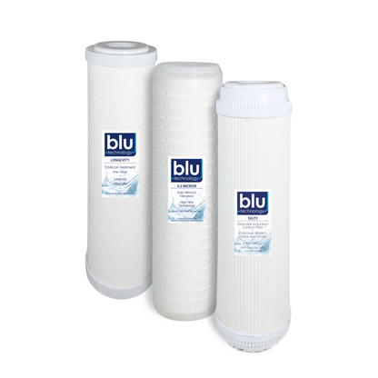 Three white 10 inch Blu Technology Filter
